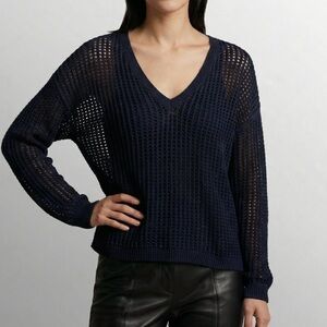 Vince Deep Blue V-Neck chain stitch Women's Sweater